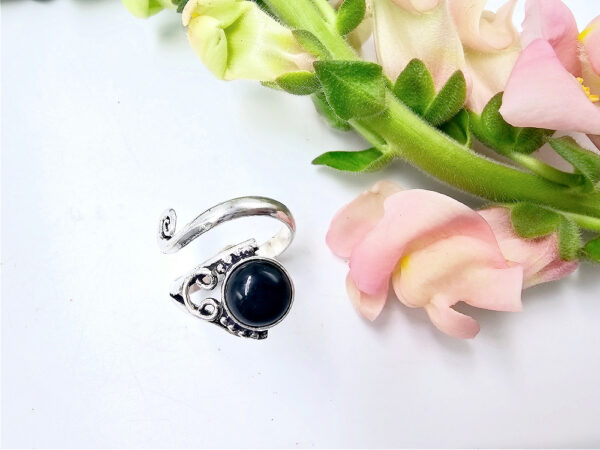 Black Onyx Spiral Twirl Ring