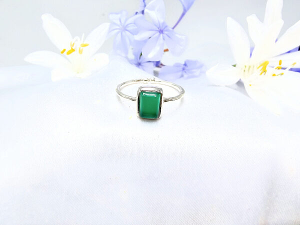 Green jade Square Ring (925 Silver)