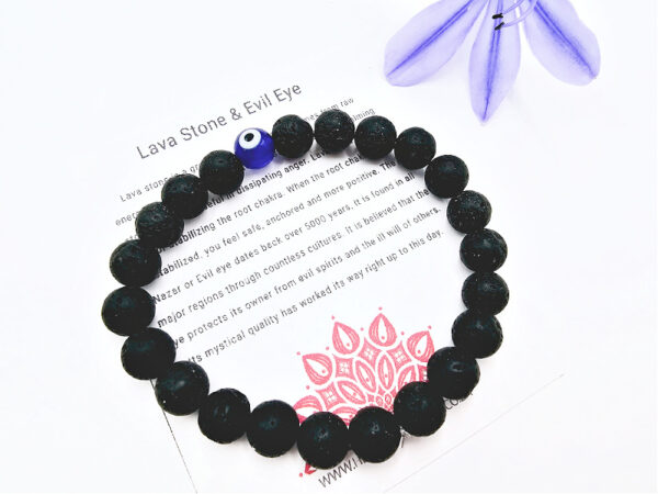 Lava Stone & Evil Eye Round Beaded Bangle, turkish eye, bracelet