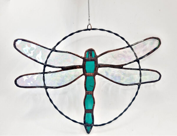 Stained Glass Green Dragonfly