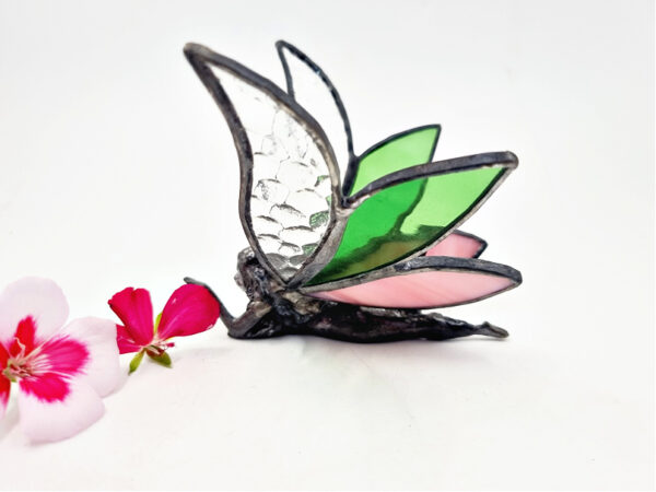 Green & Pink Stained Glass Laying Fairy