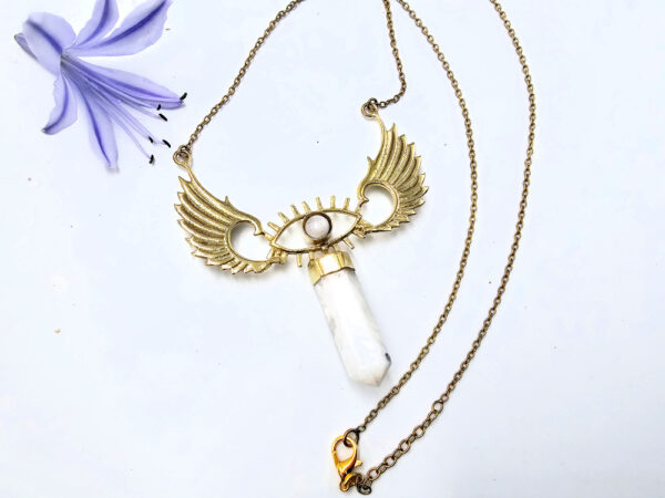 Moonstone Eye Winged Crystal Necklace (Brass) - Image 2